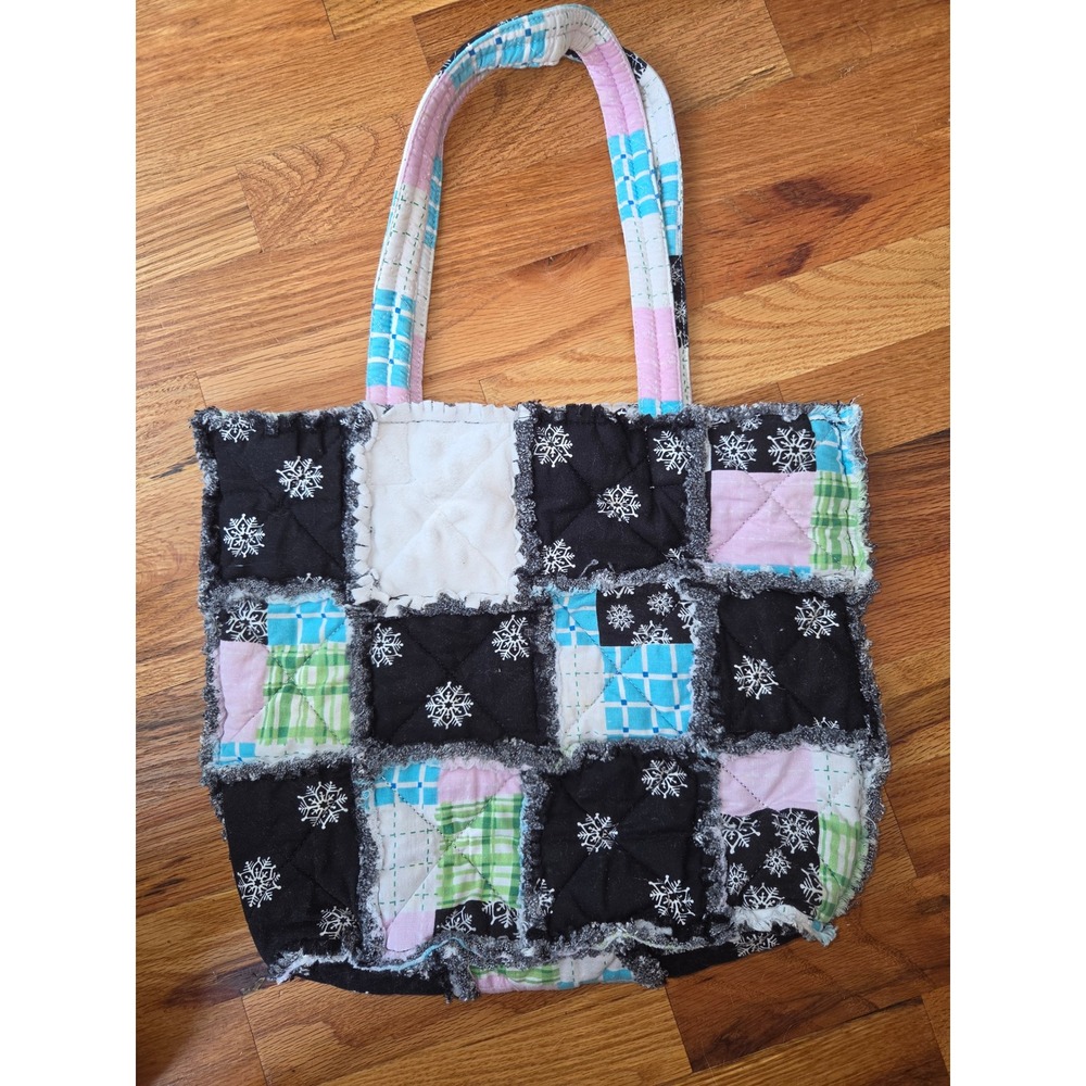 Cute Quilted Handmade Tote Bag Winter Snowflakes Snowman